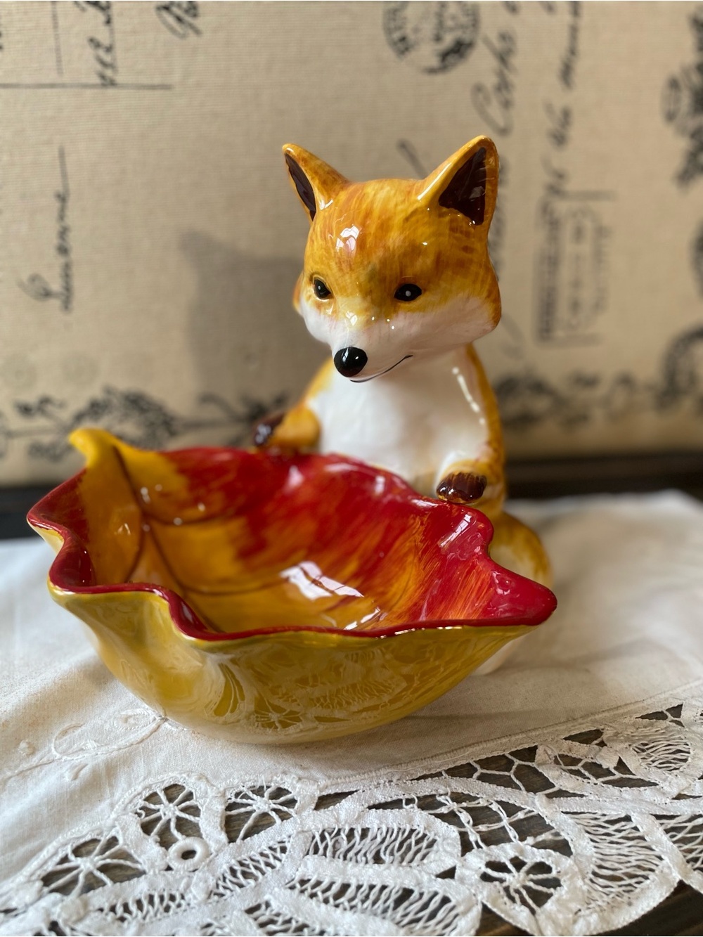 Fox leaf ceramic bowl woodland decor
